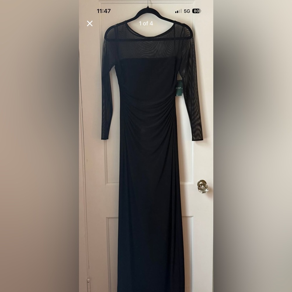 Lauren Ralph Lauren Elegant Black Mesh Long Sleeve Dress